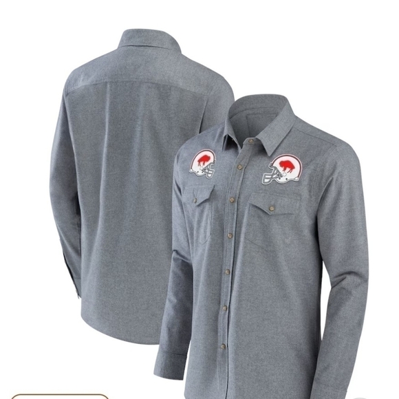 NFL x Darius Rucker Buffalo Bills Gray Gaucho Pearl snap Flannel Shirt size medi - Picture 2 of 10